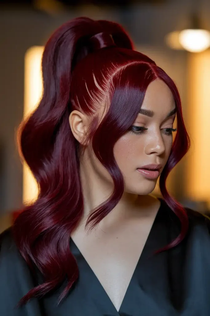 Dark Cherry Red Hair That Catches Light Beautifully