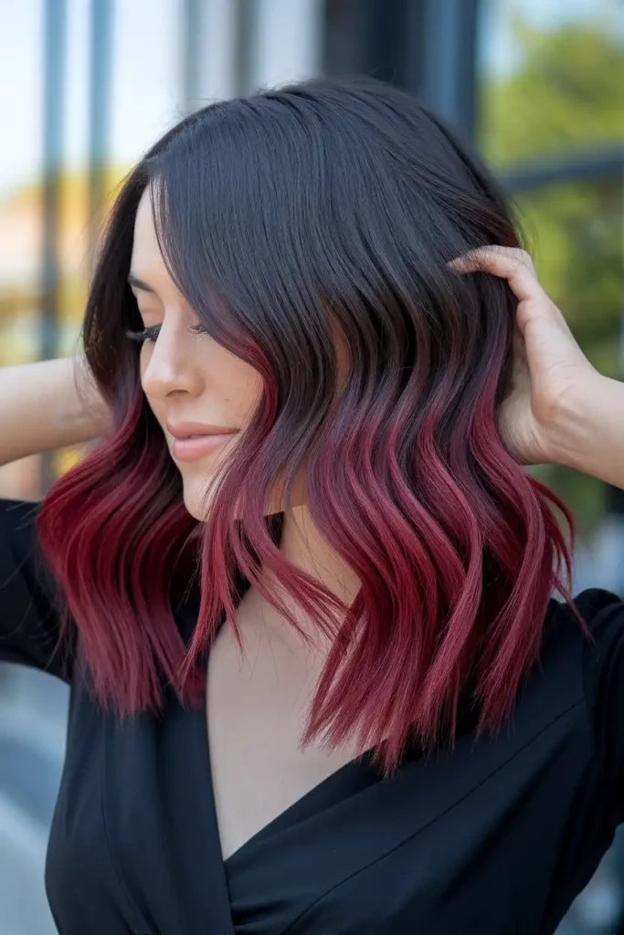 Dark Red Balayage for a Sun-Kissed Effect in Winter