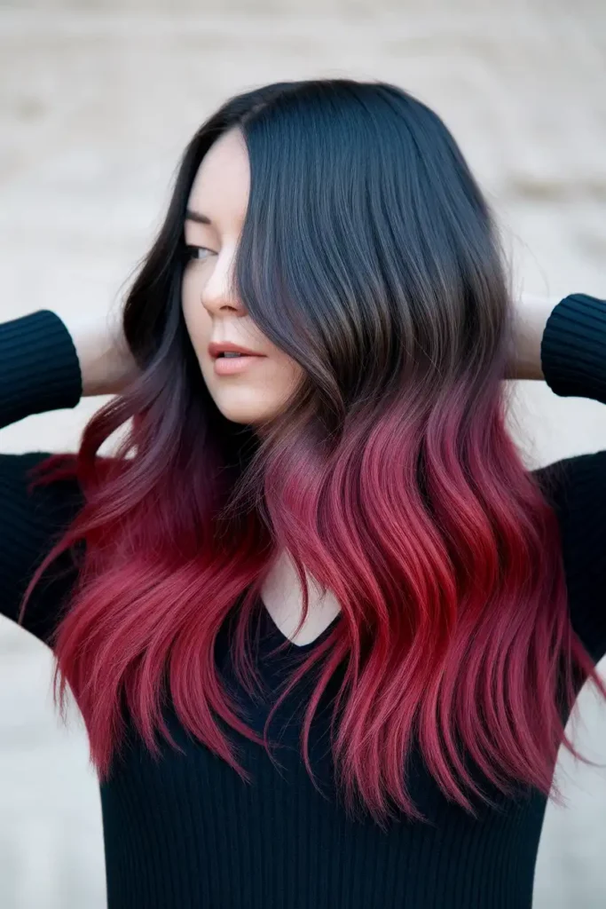 Dark Red Ombre Hair That Fades From Black to Red