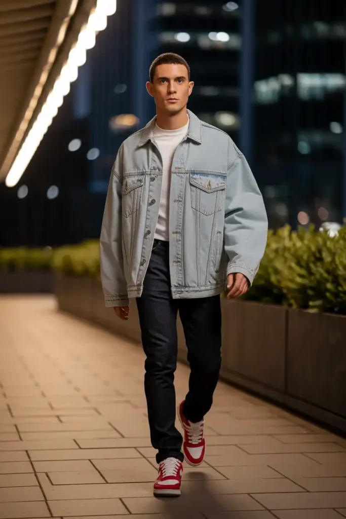 Denim-on-Denim With Contrast Sneakers