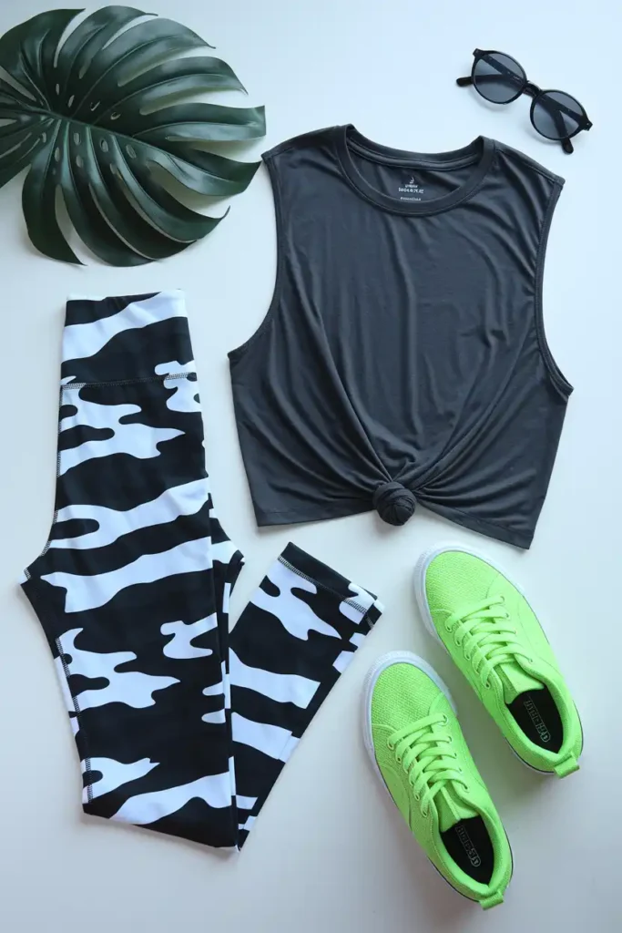 Distressed Muscle Tee and Patterned Leggings