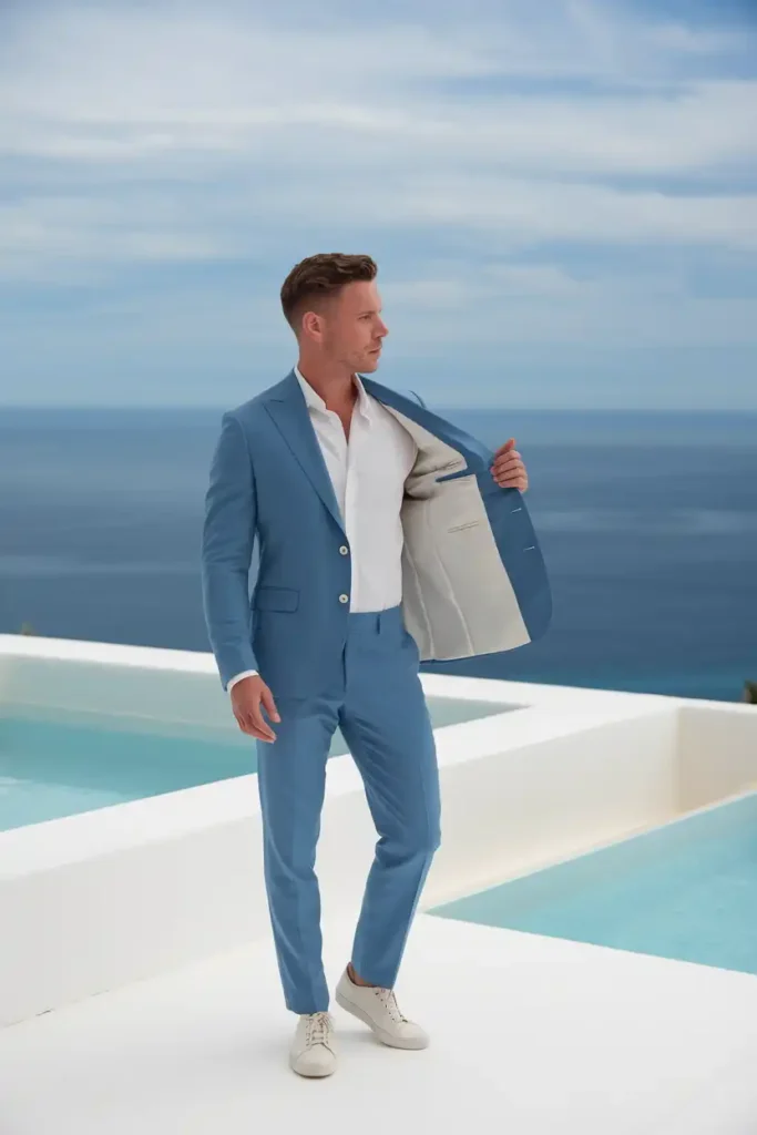 Dusty Blue Suit for a Beach or Garden Wedding