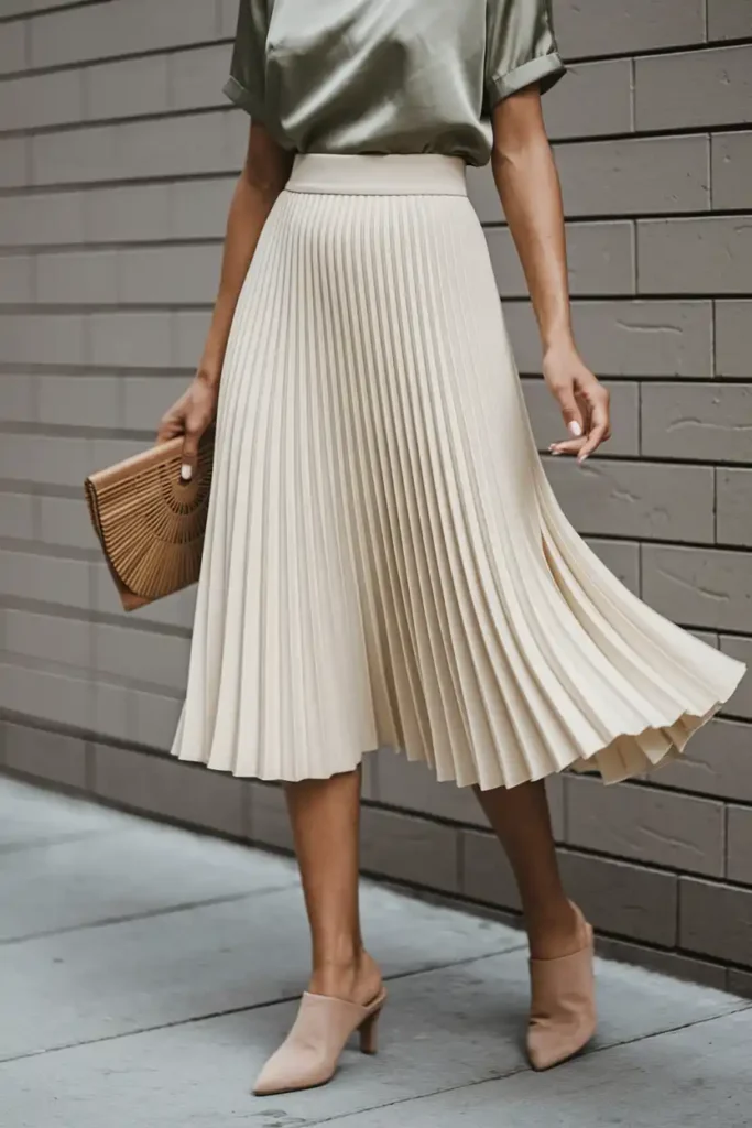 Elegant Pleated Midi Skirt and Blouse Combination