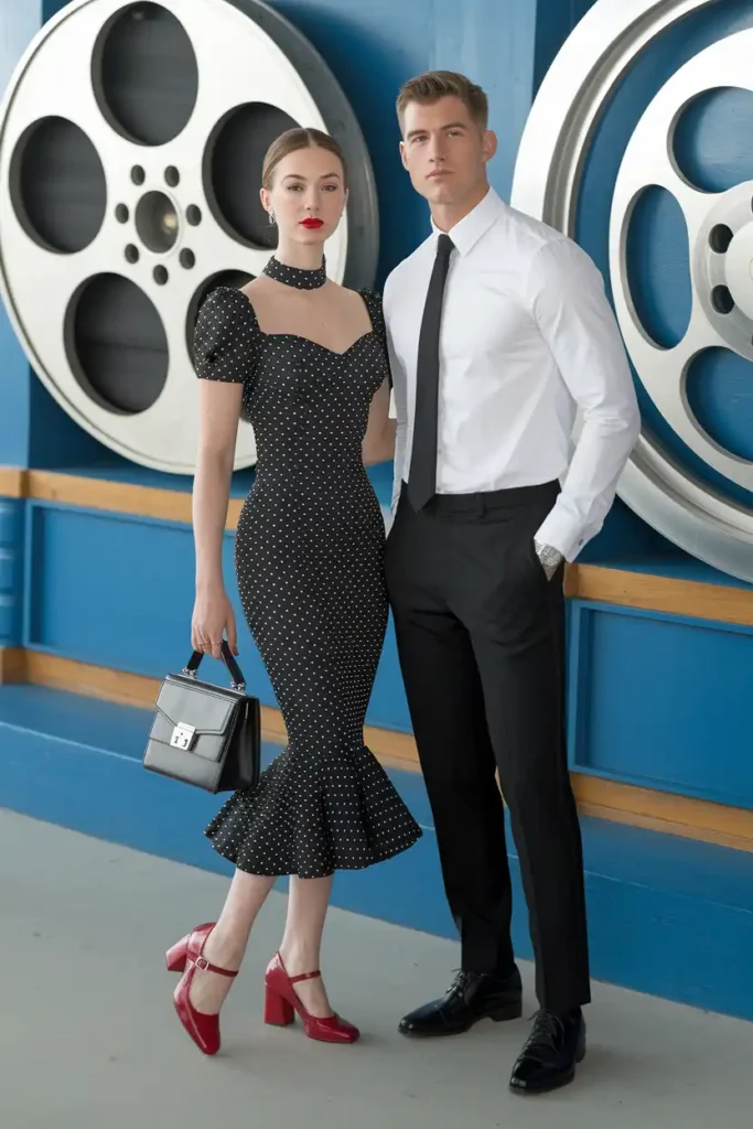 Film Noir Inspired Couple: Black, White, and Red All Over