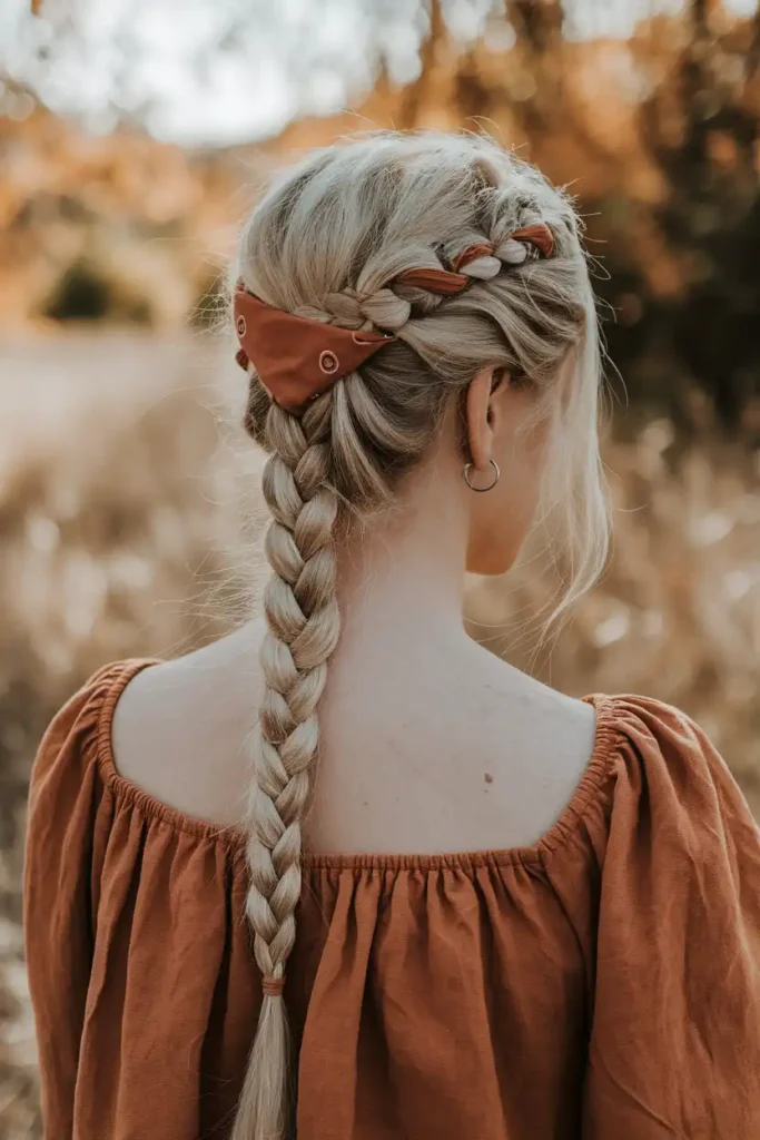 Fishtail Braid With a Bandana Woven at the Crown