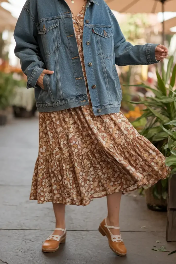 Flowy Floral Dress With a Denim Jacket