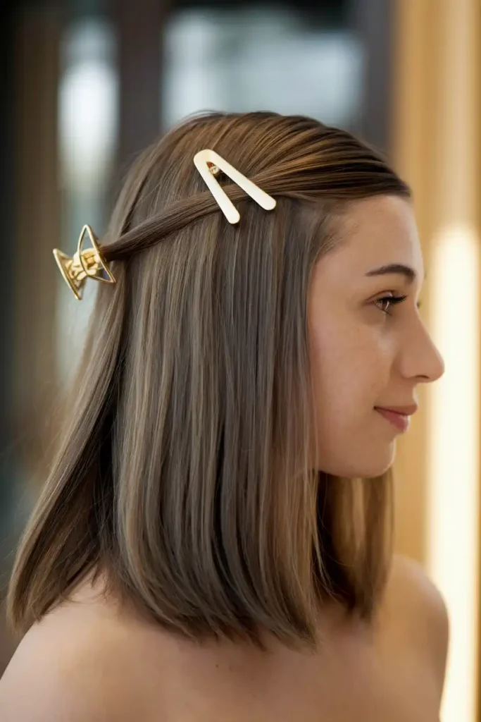 French Tuck Half-Up Style on Medium Hair