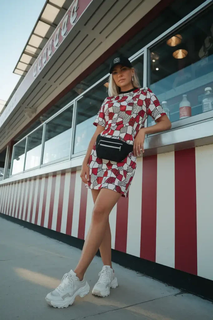 Graphic Tee Dress with a Belt Bag