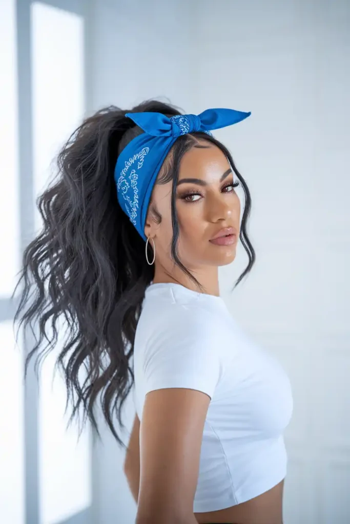 High Ponytail With a Bandana Wrapped at the Base