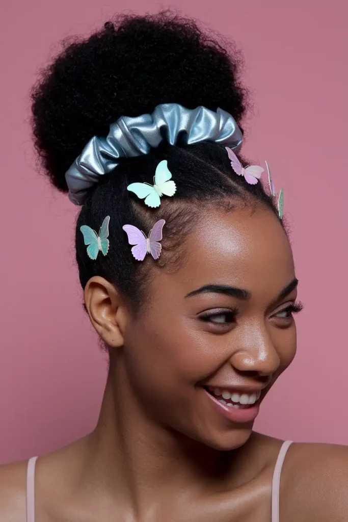 High Puff With Butterfly Clips Around the Edges