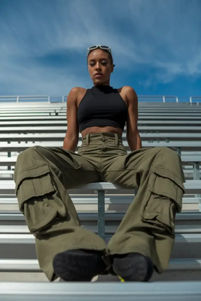 High Waisted Cargo Pants and Cropped Tank