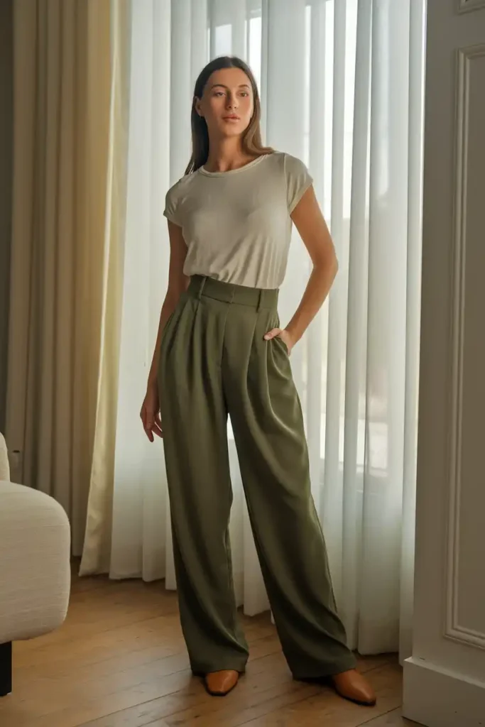 High-Waisted Trousers With a Simple Top