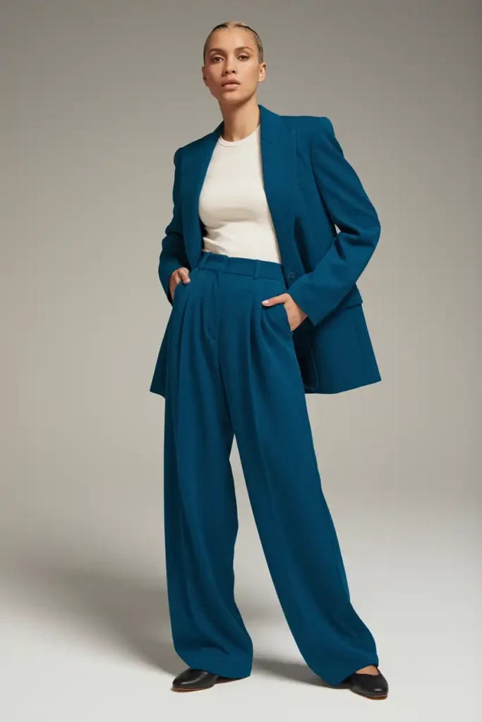 High-Waisted Wide-Leg Trousers in Bold Color