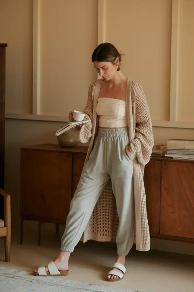Joggers and a Bandeau With a Longline Cardigan