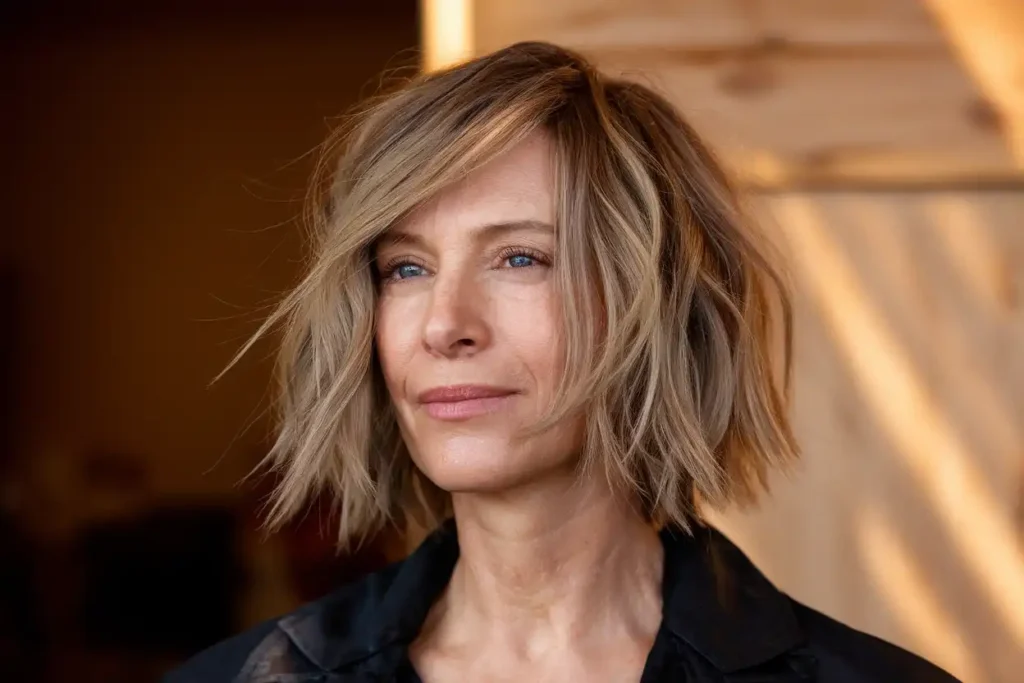 Layered Wavy Haircut for Women Over 40