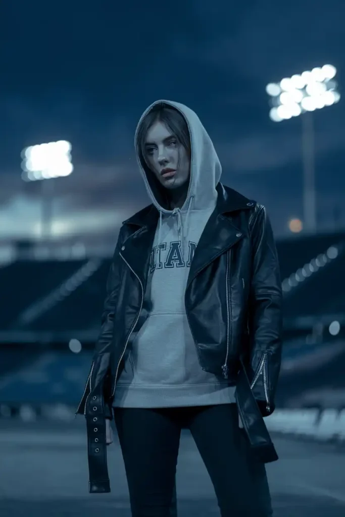 Leather Biker Jacket and Team Hoodie