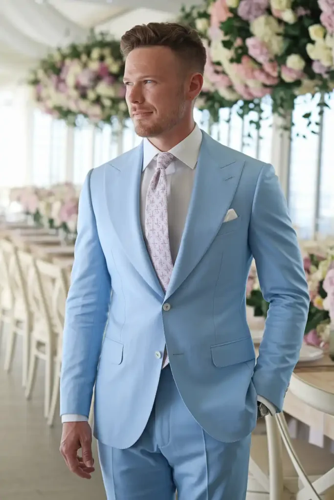 Light Blue Suit With a Floral Tie