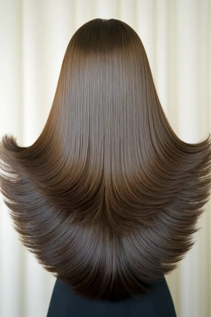 Long Blunt Cut With Glossy Blowout