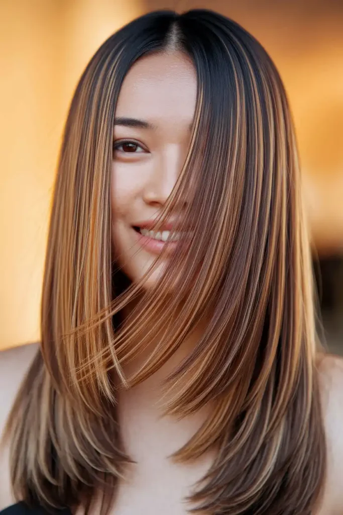 Long Brunette Hair With Face-Framing Highlights