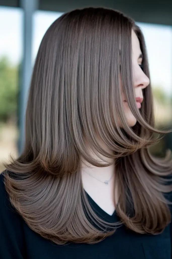 Long Feathered Ends on Straight Brunette Hair
