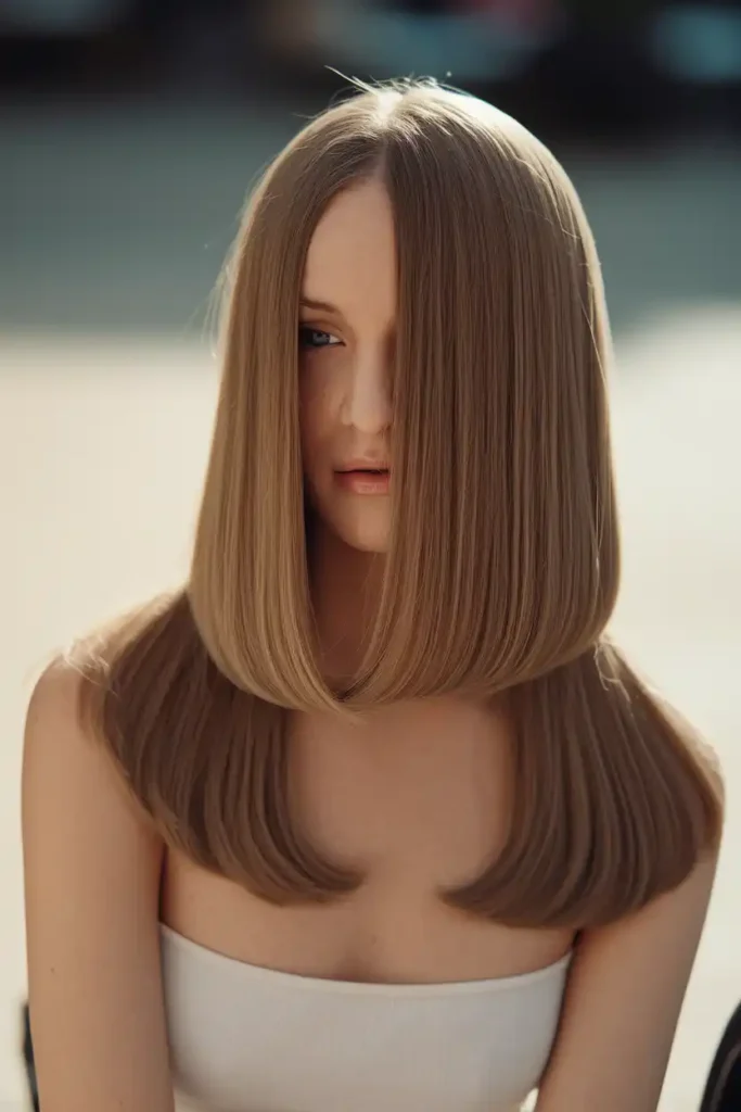 Long Straight Cut With a Middle Part and Curtain Effect