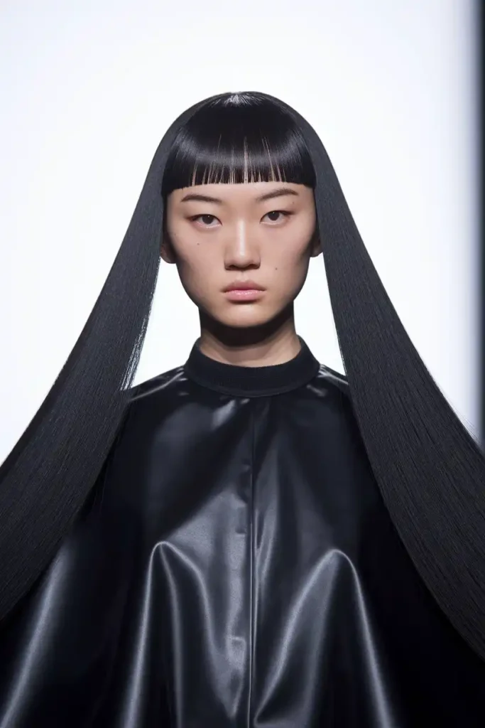 Long Straight Hair With Blunt Baby Bangs