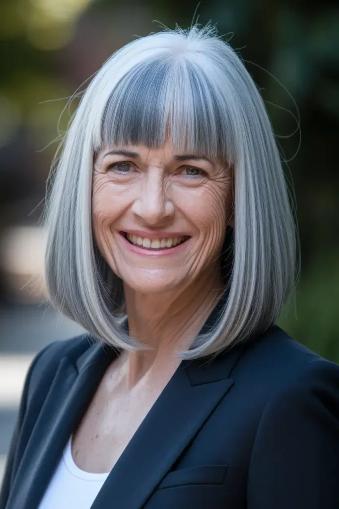 Long Straight Haircut for Natural Gray Hair