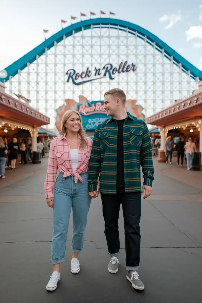 Matching Flannels and Mom Jeans for a 90s-Inspired Couple Look