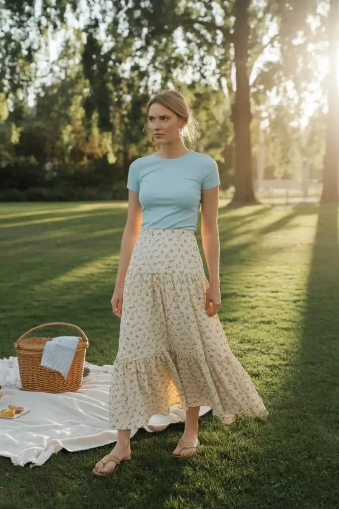 Maxi Skirt and Simple Top for a Relaxed, Pretty Look