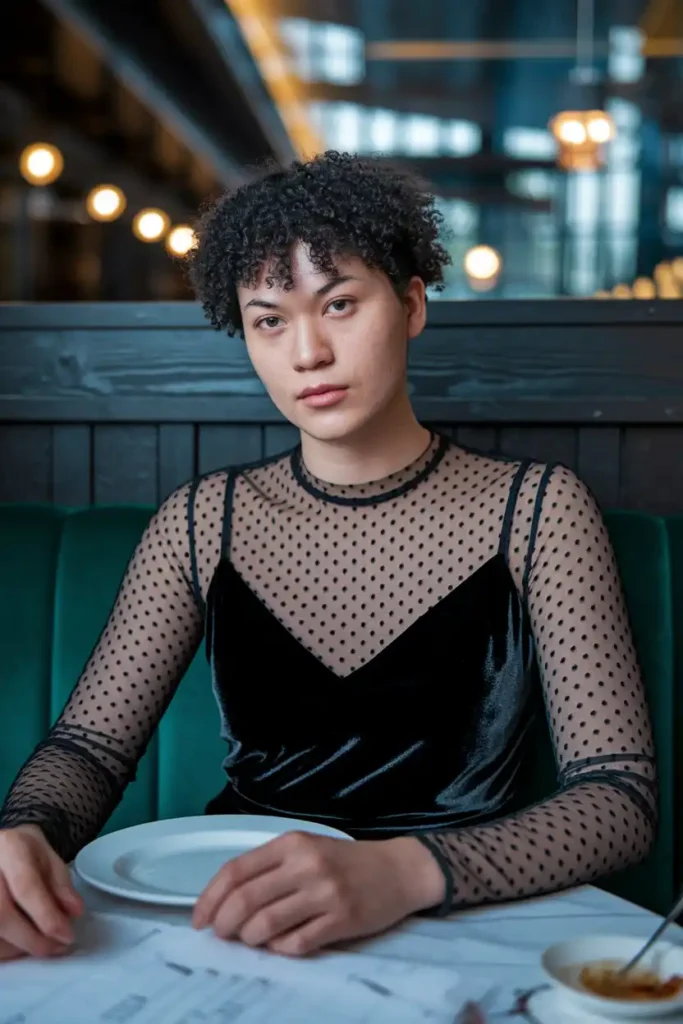 Mesh Polka Dot Top with a Velvet Slip Dress