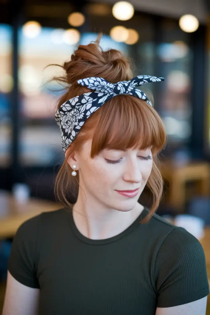 Messy Bun Wrapped With a Printed Bandana