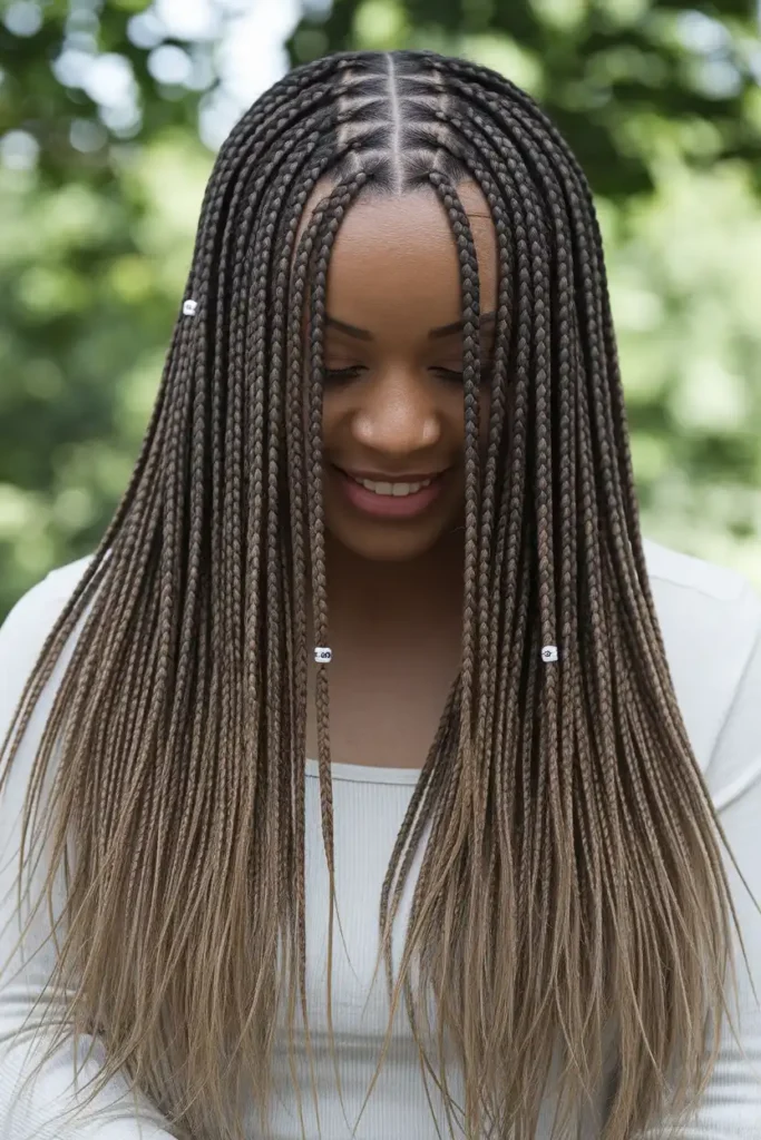 Mini Braids With Beads and a Middle Part