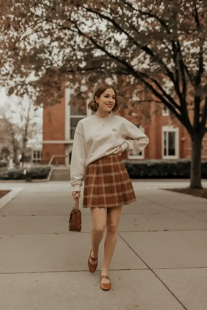 Mini Plaid Skirt and an Oversized Crewneck