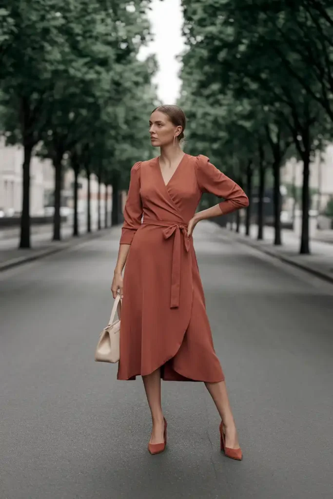 Modern Monochrome Look with a Wrap Dress