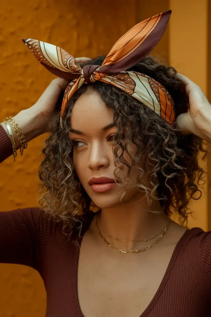 Natural Curls Crowned With a Wide Bandana Wrap