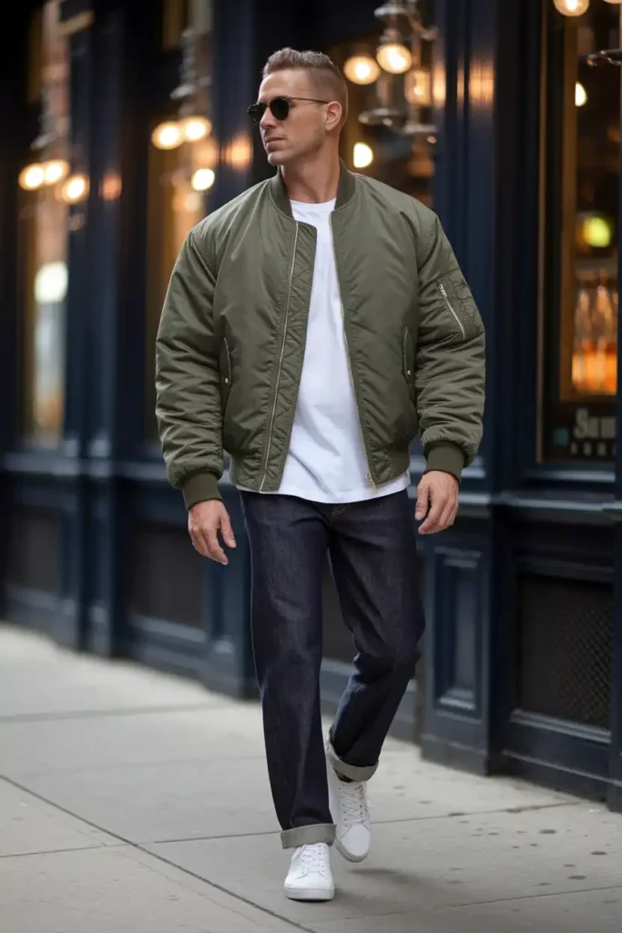 Oversized Bomber Jacket With Straight-Leg Jeans