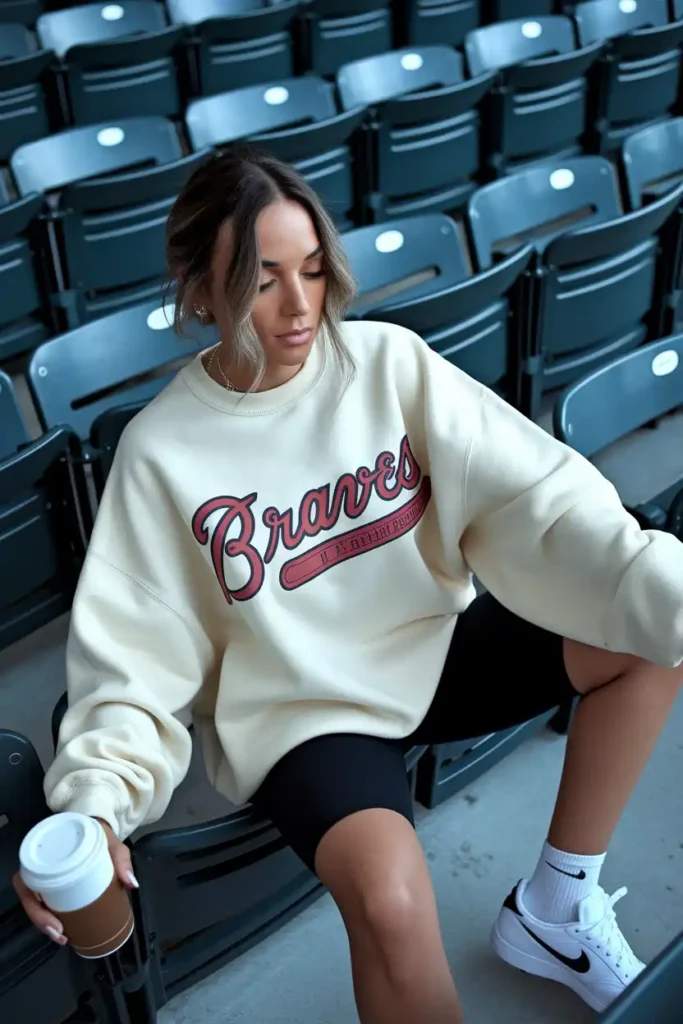 Oversized Braves Crewneck With Biker Shorts