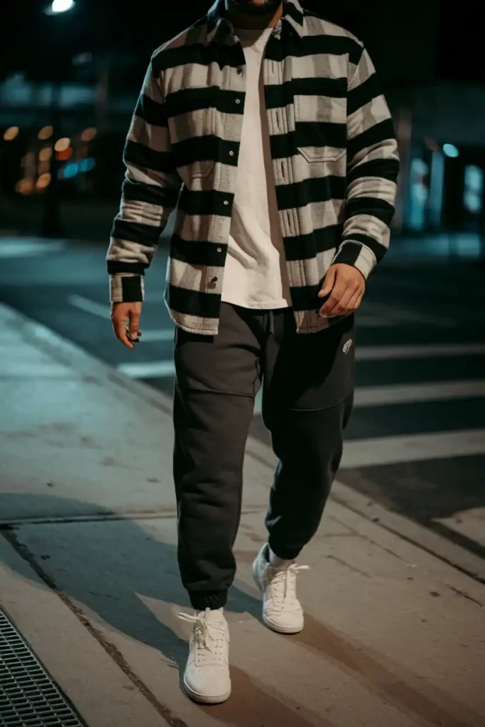 Oversized Flannel Shirt With Joggers and Clean Sneakers
