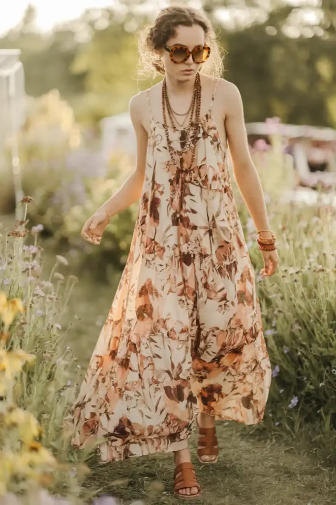 Oversized Round Frames With a Boho Maxi Dress