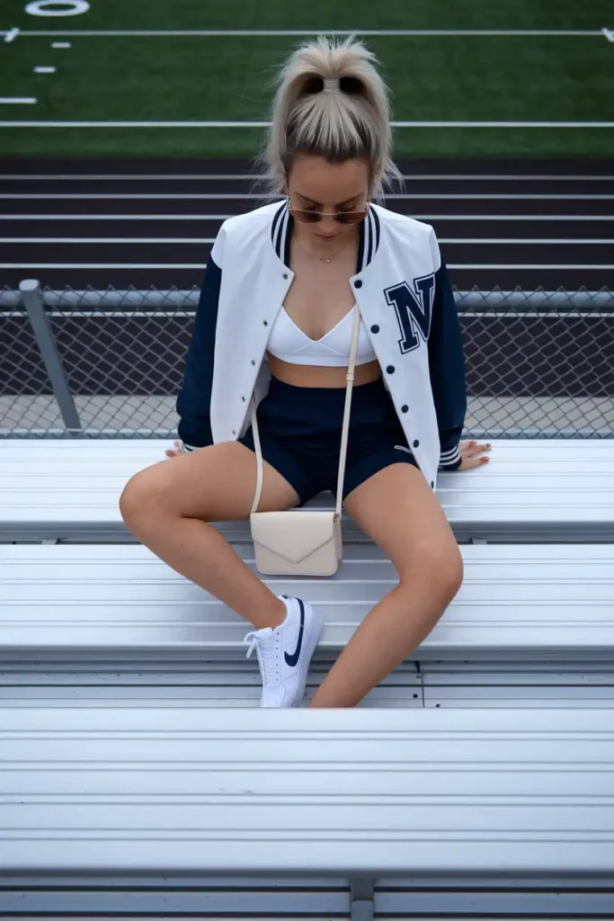 Oversized Varsity Jacket and Mini Shorts