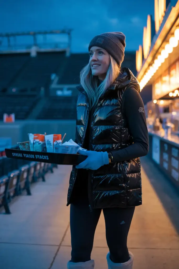 Puffer Vest and Leggings for Late Fall Games