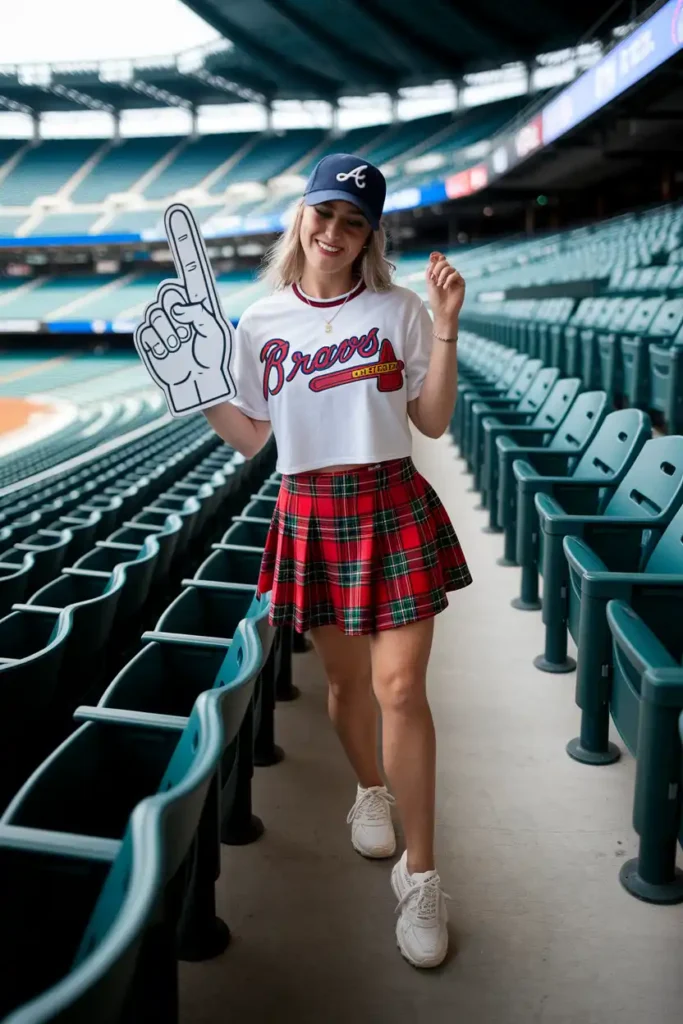 Red Plaid Skirt and White Braves Tee