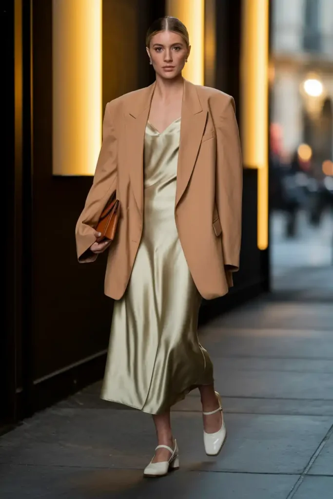 Relaxed Blazer Over a Slip Dress