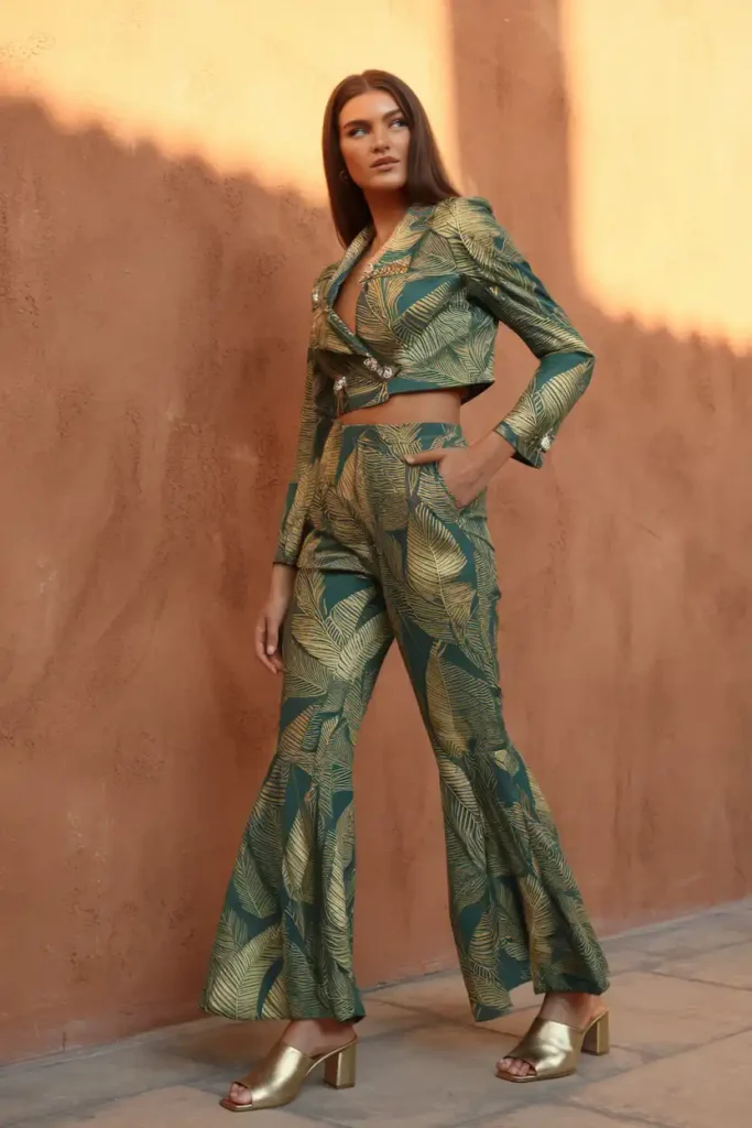 Rhinestone Details on Tropical Print Matching Sets