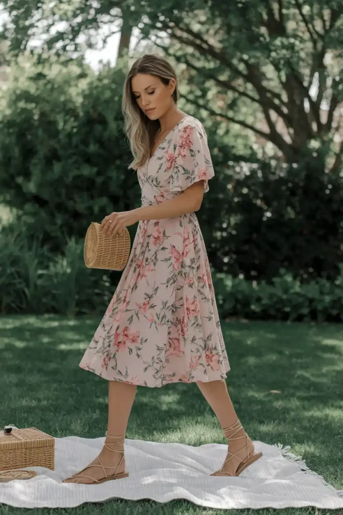 Romantic Picnic Outfit With a Wrap Dress