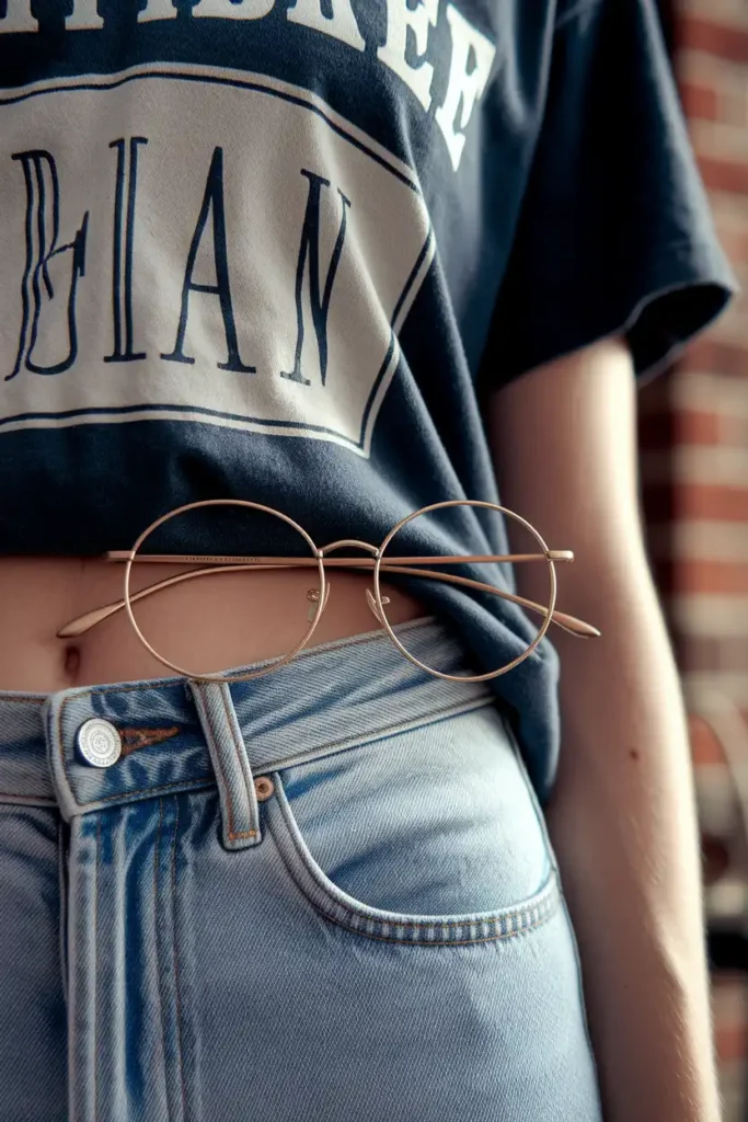 Round Wire Frames Paired With a Vintage Band Tee