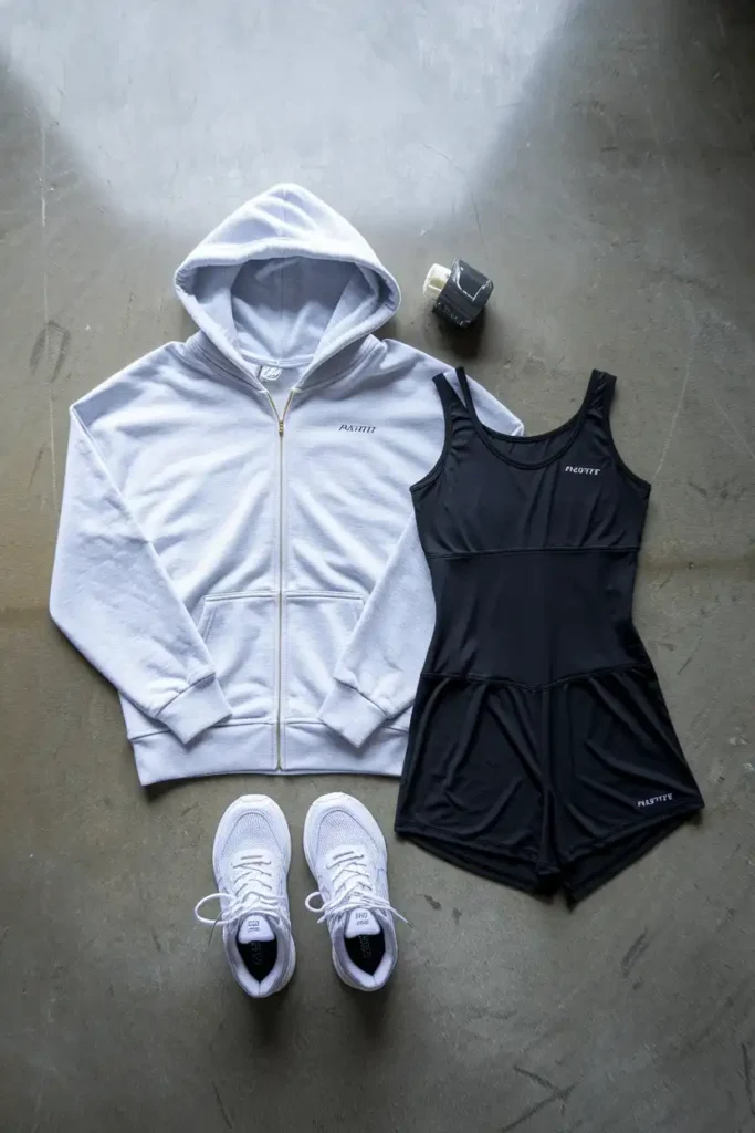 Seamless Romper and Oversized Zip Up Hoodie