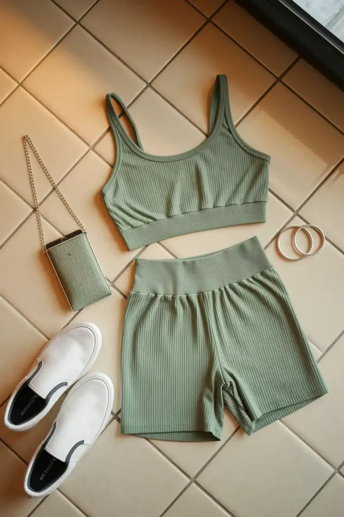 Seamless Shorts Set With Slip-On Sneakers