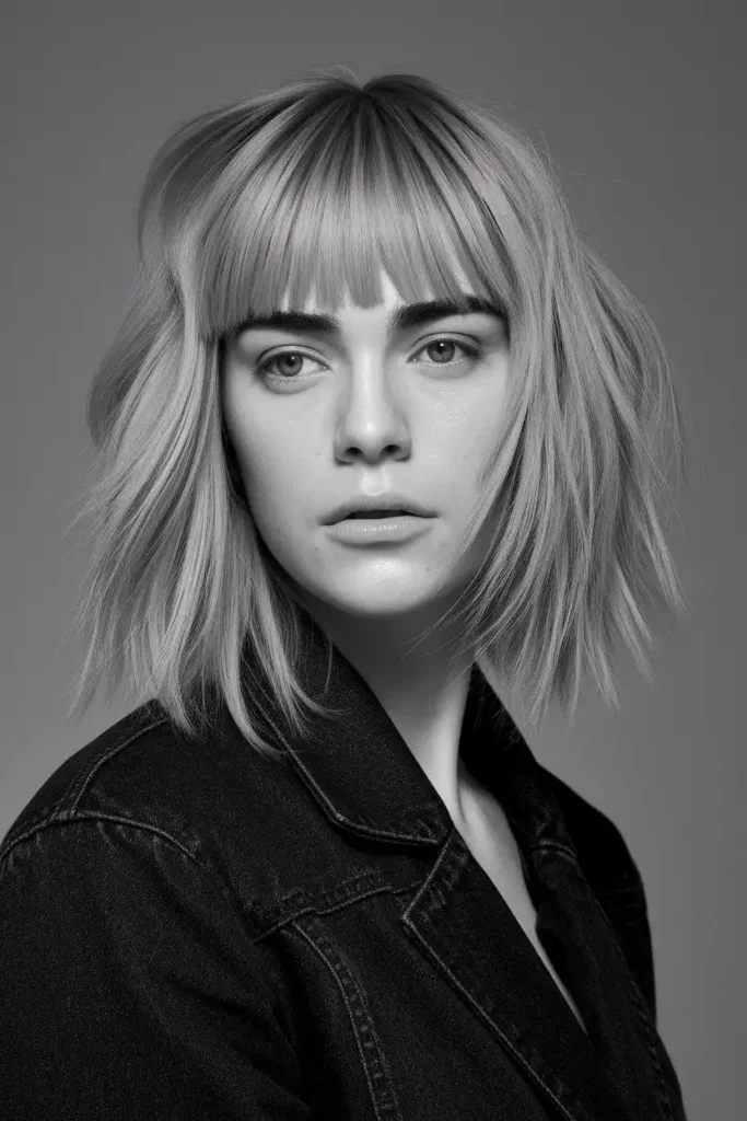 Shag Haircut with Blunt Bangs