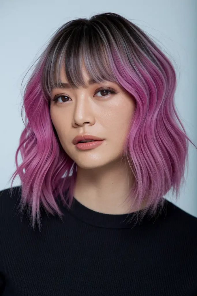 Shag Haircut with Money Piece Highlights